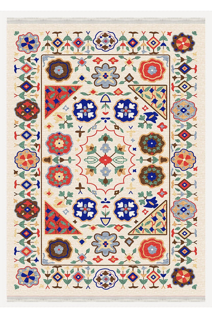 HV  2035 Renkli Klasik Desenli Yıkanabilir Dokuma Taban Salon Halısı Koridor Ve Mutfak Halısı