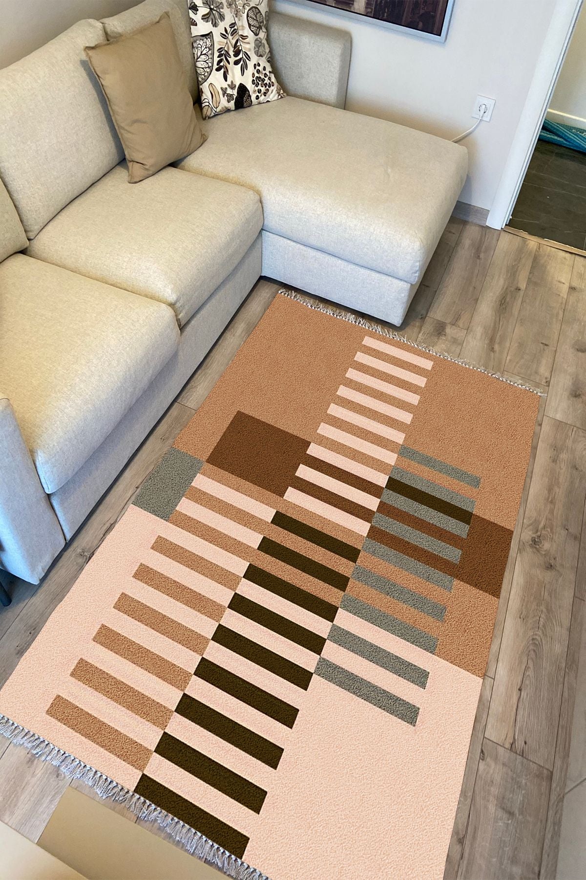 Cotton Kilim 82 Çok Renkli Etnik Boho Stil Pamuk Taban