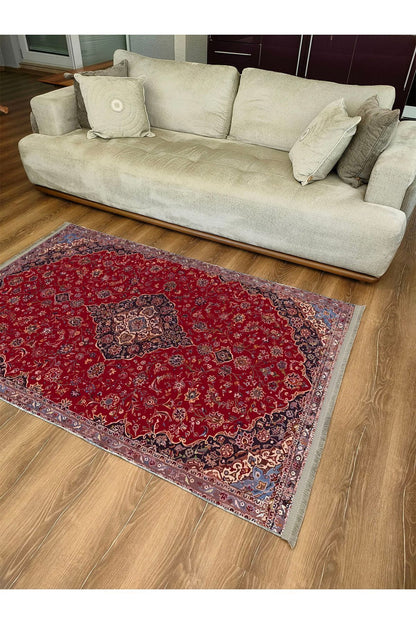 HV  2167 Etnik Desenli Yıkanabilir Kaymaz Tabanlı Salon Halısı, Koridor Ve Mutfak Halısı Kilim