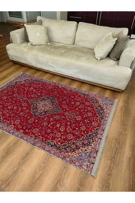 HV  2167 Etnik Desenli Yıkanabilir Kaymaz Tabanlı Salon Halısı, Koridor Ve Mutfak Halısı Kilim