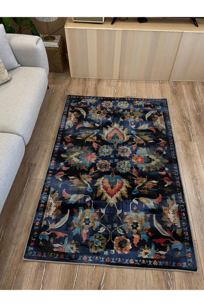 Halı Vagonu 58 Modern Stil Siyah Halı Ve Kilim Salon Halısı Saçaklı Yıkanabilen Halı