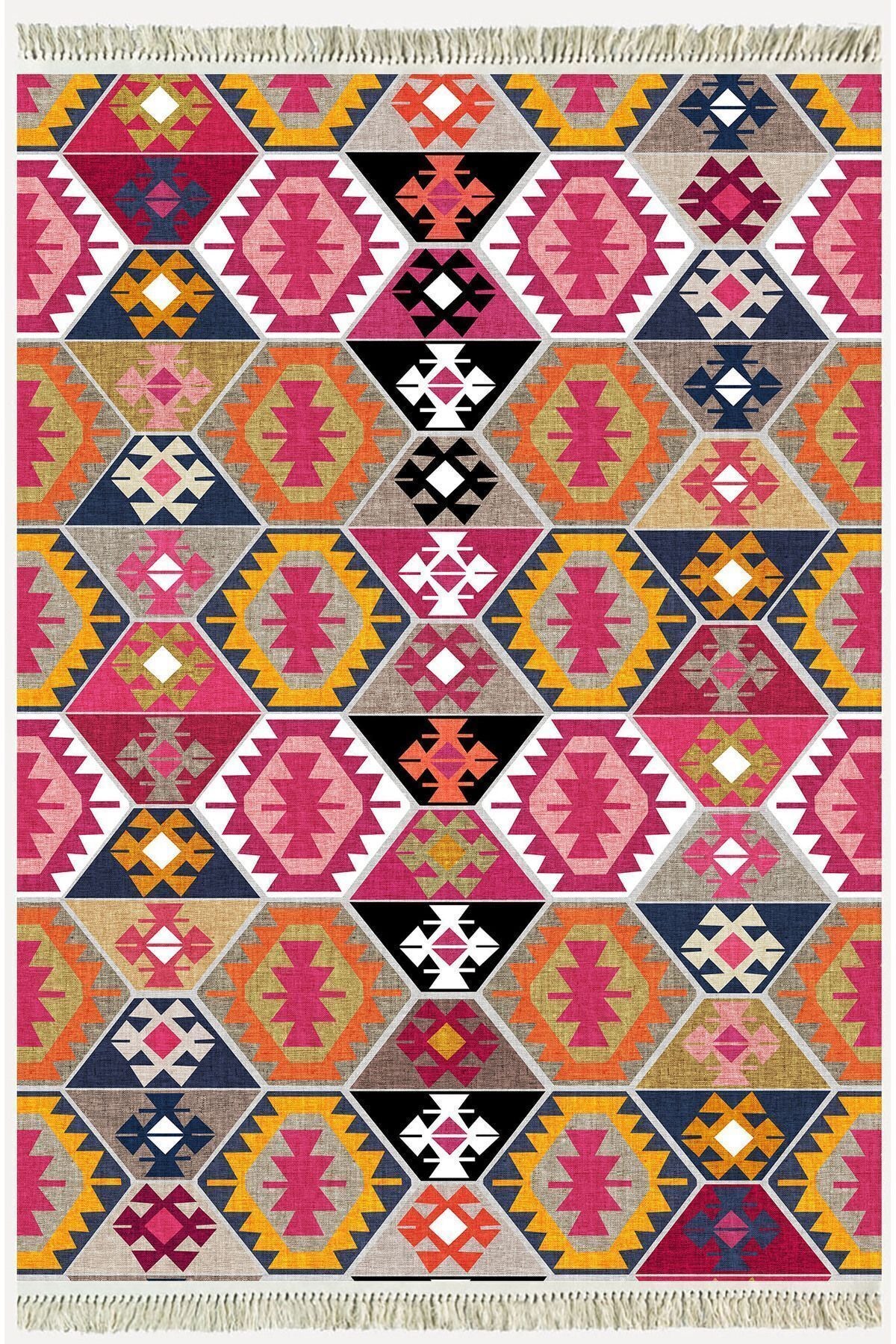 Cotton Serisi Pembe Ve Kahverengi Tonlarında Geometrik Desen Dekoratif Dokuma Taban Kilim