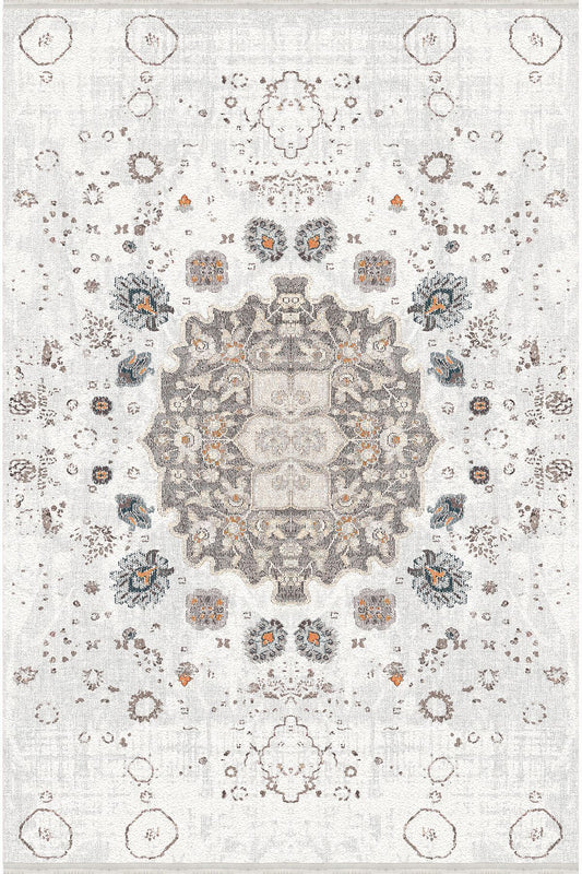 Halı Vagonu Serisi Gri Kahve Etnik Geometrik Desen Kaymaz Taban Şönil Halı