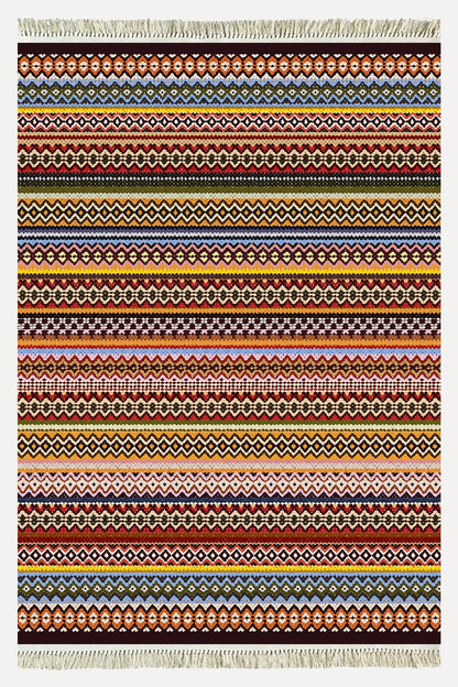Cotton Kilim 77 Çok Renkli Etnik Bohem Stil Pamuk Taban