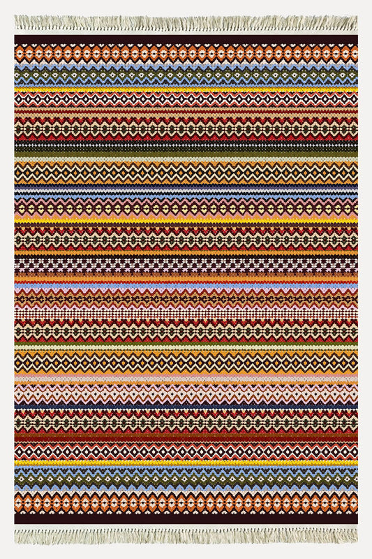 Cotton Kilim 77 Çok Renkli Etnik Bohem Stil Pamuk Taban