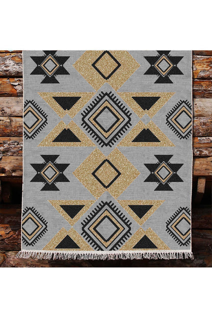 Cotton Kilim 49 Gri Zeminli Geneleksel Motifler Modern Dekoratif Yıkanabilen Dokuma Kilim
