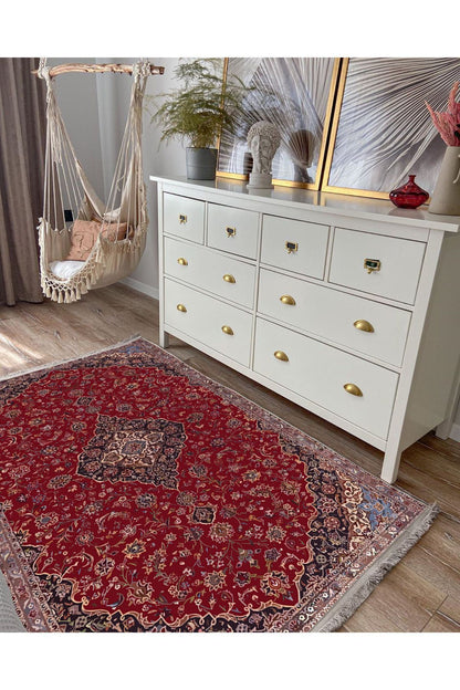 HV  2167 Etnik Desenli Yıkanabilir Kaymaz Tabanlı Salon Halısı, Koridor Ve Mutfak Halısı Kilim