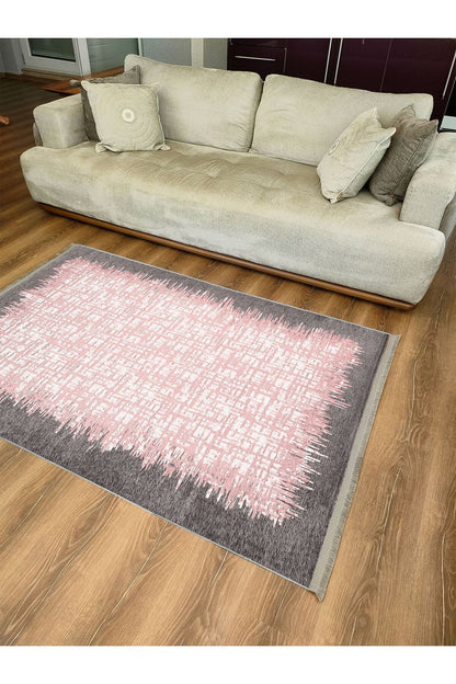 Halı Vagonu 2061 Modern Çerçeve Desenli Yıkanabilir Kaymaz Salon Halısı, Koridor Ve Mutfak Halısı