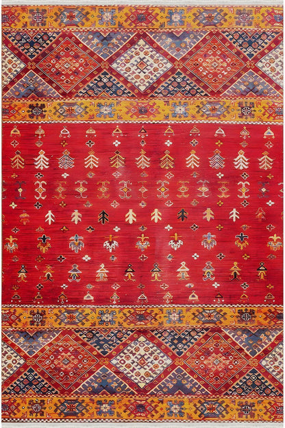 Halı Vagonu110ı Etnik Anadolu Halısı Dekoratif Salon Halısı Saçaklı Yıkanabilen Halı