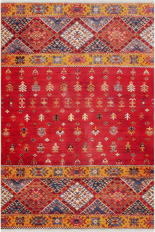 Halı Vagonu110ı Etnik Anadolu Halısı Dekoratif Salon Halısı Saçaklı Yıkanabilen Halı