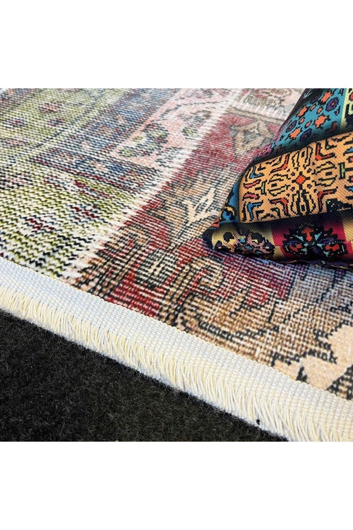 Yumuşak Dokulu Bambu Soft Kilim - Patchwork Saçaklı Dijital Baskı HV-SK-K9