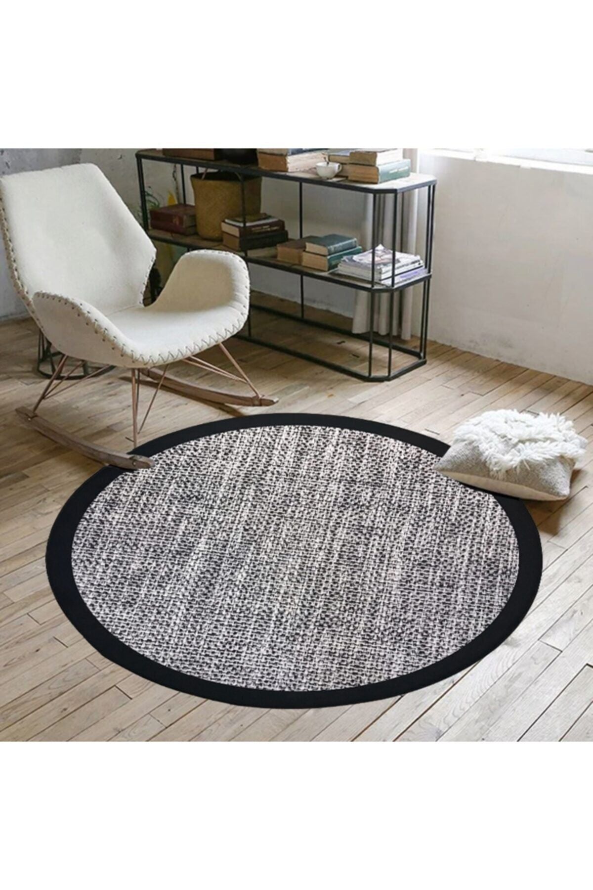 Hasır Jüt Desenli Dijital Baskılı Yuvarlak Halı