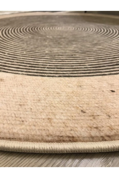 Jüt Efektli Dijital Baskılı Yuvarlak Halı - Jute08