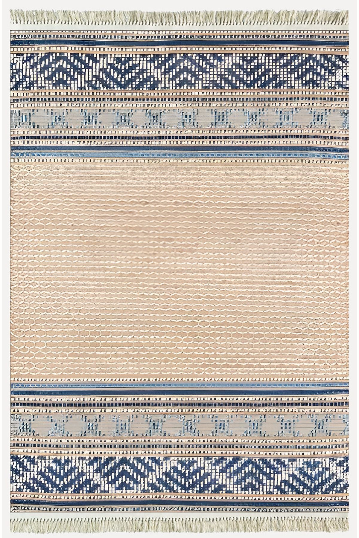 Cotton Kilim 18 Kahve Zeminli Çizgili Desenli Dekoratif Yıkanabilen Dokuma Taban Kilim
