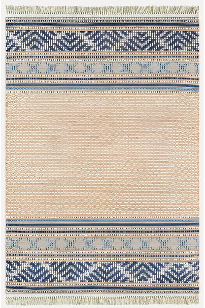 Cotton Kilim 18 Kahve Zeminli Çizgili Desenli Dekoratif Yıkanabilen Dokuma Taban Kilim