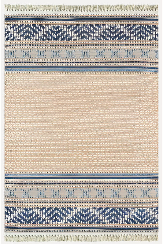 Cotton Kilim 18 Kahve Zeminli Çizgili Desenli Dekoratif Yıkanabilen Dokuma Taban Kilim