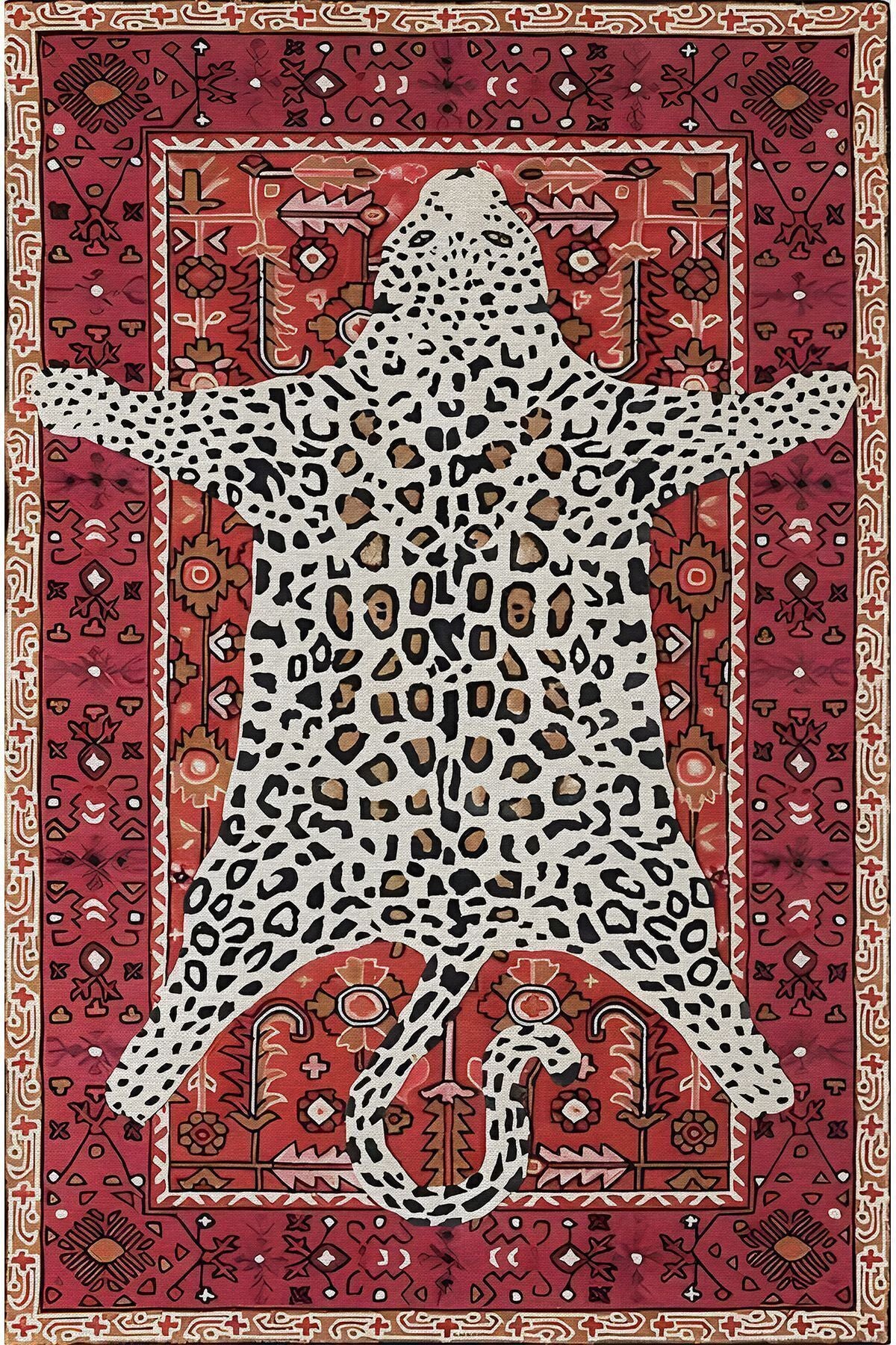 Halı Vagonu 70 Borda Tonlarında Kaplan Figürlü Salon Halısı Saçaklı Yıkanabilen Dekoratif Halı