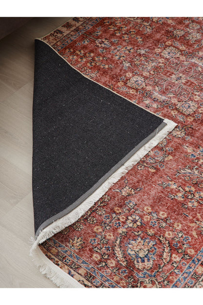 Halı Vagonu 2047 Bordo Tonlarında Etnik Eskitme Pamuk  Dokuma Taban Halı