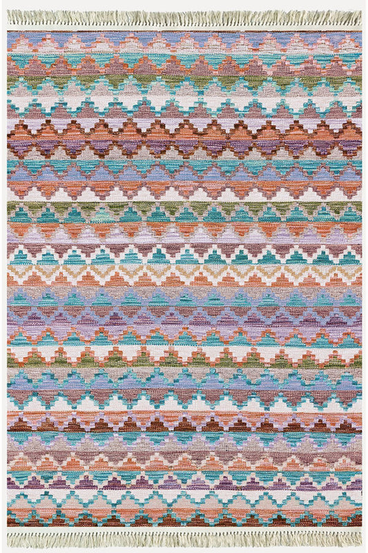Cotton Kilim 51 Gri Zeminli Geleneksel Motifler Modern Dekoratif Saçaklı Yıkanabilen Dokuma Kilim