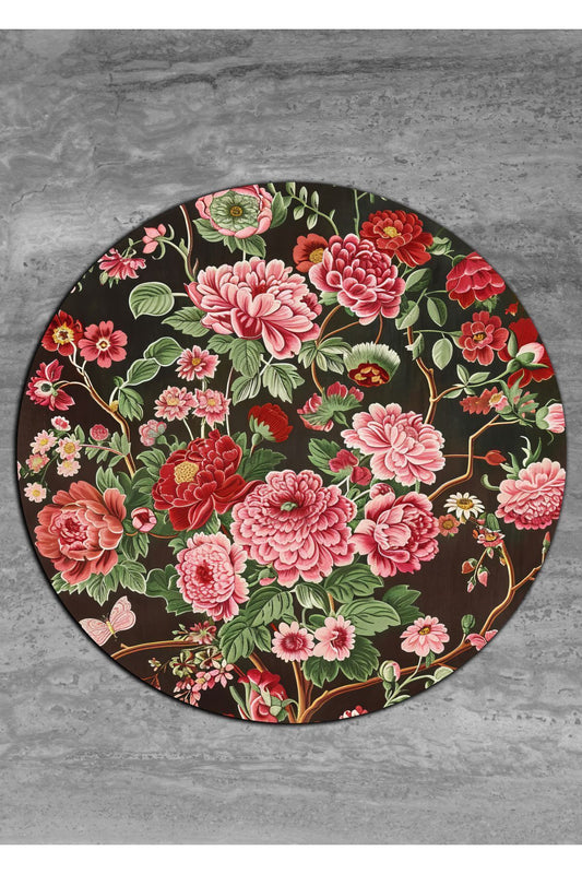 Halı Vagonu 144 Bahar Çiçekleri Kırmızı Yeşil Çok Renkli Yuvarlak Halı