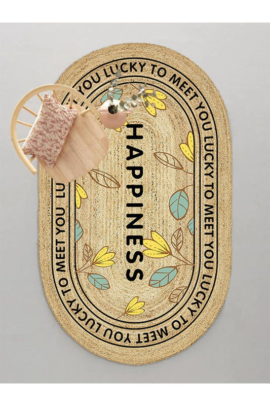 Boho 988 Jüt Hasır Etnik Desenli Oval Jüt Örme Doğal Hasır Natural Oval Halı