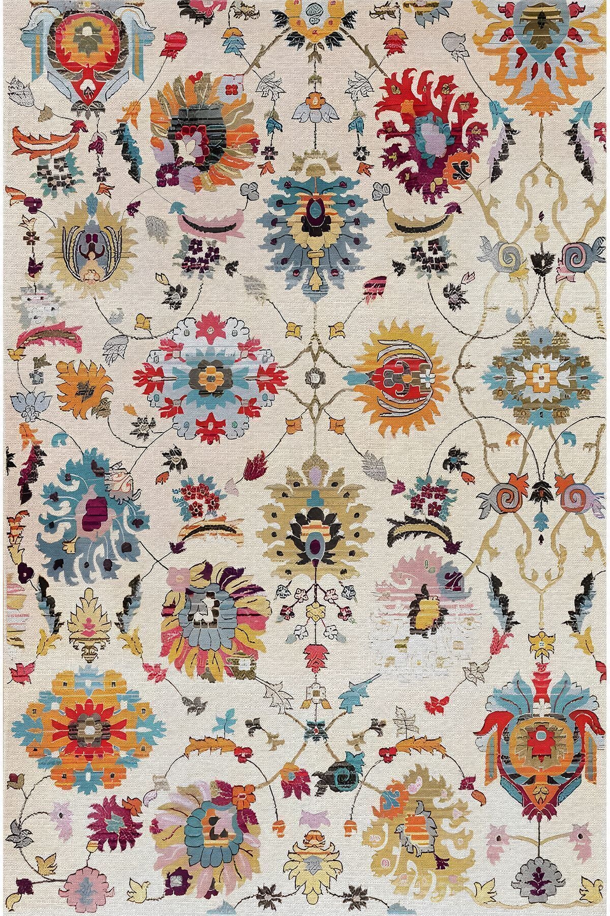 Halı Vagonu 68 Krem Tonunda Dekoratif Salon Halısı Saçaklı Yıkanabilen Dekoratif Halı