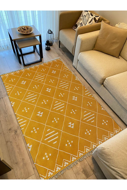 Cotton Kilim 69 Multu Iskandinav Motifler Modern Dekoratif Saçaklı Yıkanabilen Dokuma Kilim