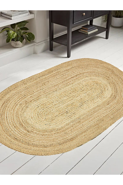 Boho 974 Oval Doğal Jüt Rengi Örgü Yuvarlak Natural Çift Taraflı Halı