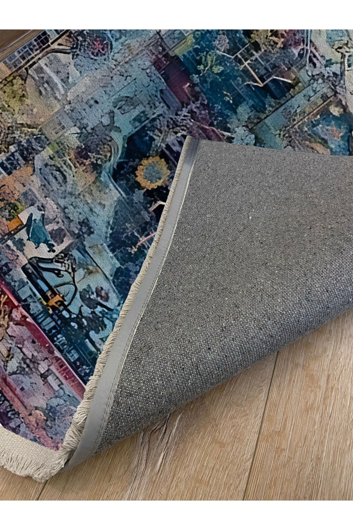 Halı Vagonu 65 Modern Stil Lacivert Tonda Salon Halısı Peluş Halı Saçaklı Yıkanabilen Halı