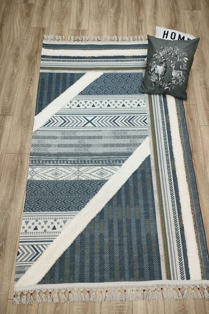 Tafting Kilim Serisi Üzeri Peluşlu Dokuma Taban Dekoratif Kilim