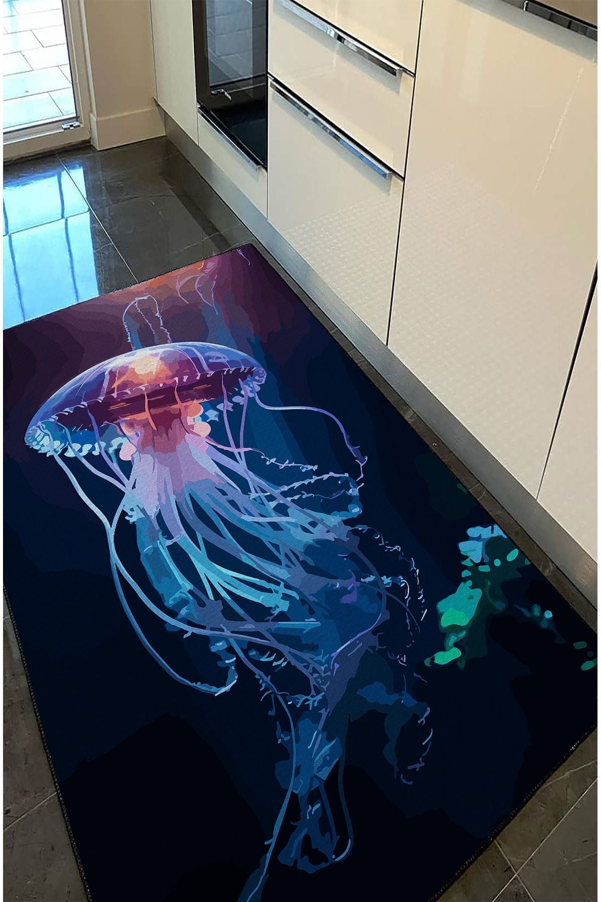 Halı Vagonu 43 Modern Stil Lacivert Deniz Anası Salon Halısı Yıkanabilen Dekoratif Halı