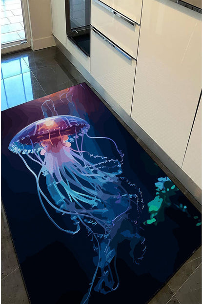 Halı Vagonu 43 Modern Stil Lacivert Deniz Anası Salon Halısı Yıkanabilen Dekoratif Halı