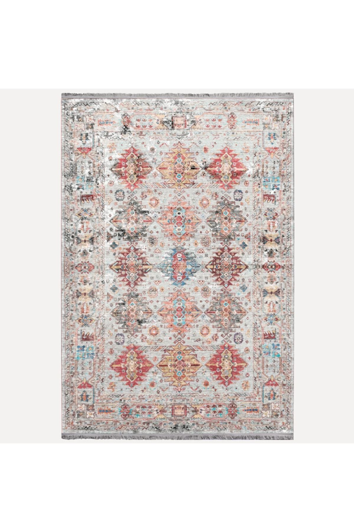 HV  2164 Renkli Desenli Yıkanabilir Kaymaz Tabanlı Salon Halısı, Koridor Ve Mutfak Halısı Kilim