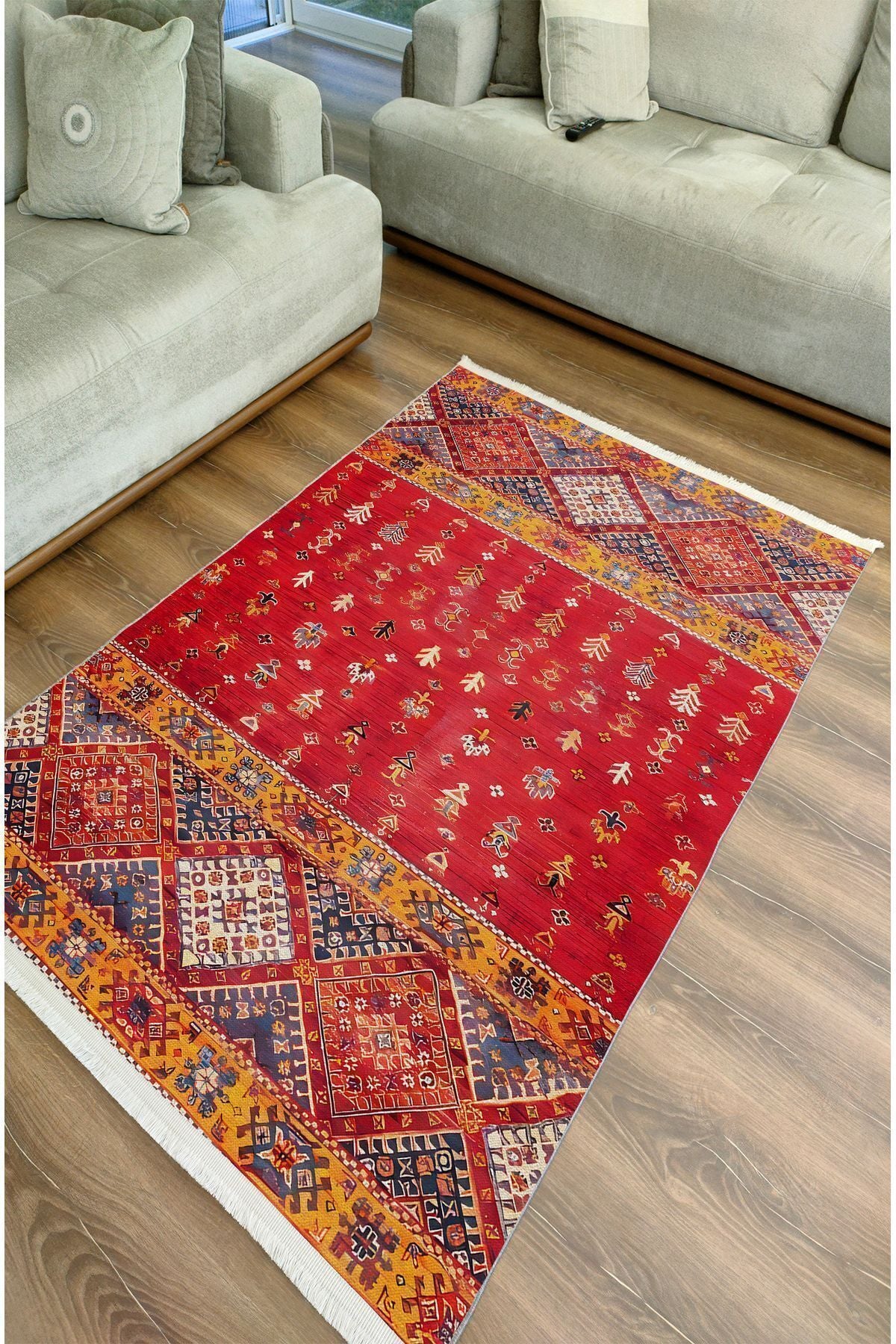 Halı Vagonu110ı Etnik Anadolu Halısı Dekoratif Salon Halısı Saçaklı Yıkanabilen Halı