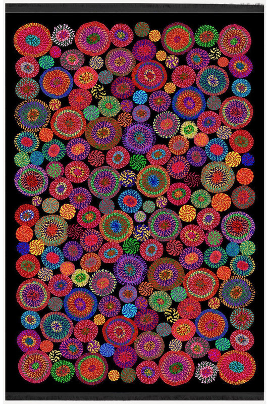 Halı Vagonu Serisi Siyah Rengin Üzerinde Multy Tonlarında Çiçekli Desen Kaymaz Taban Şönil Halı