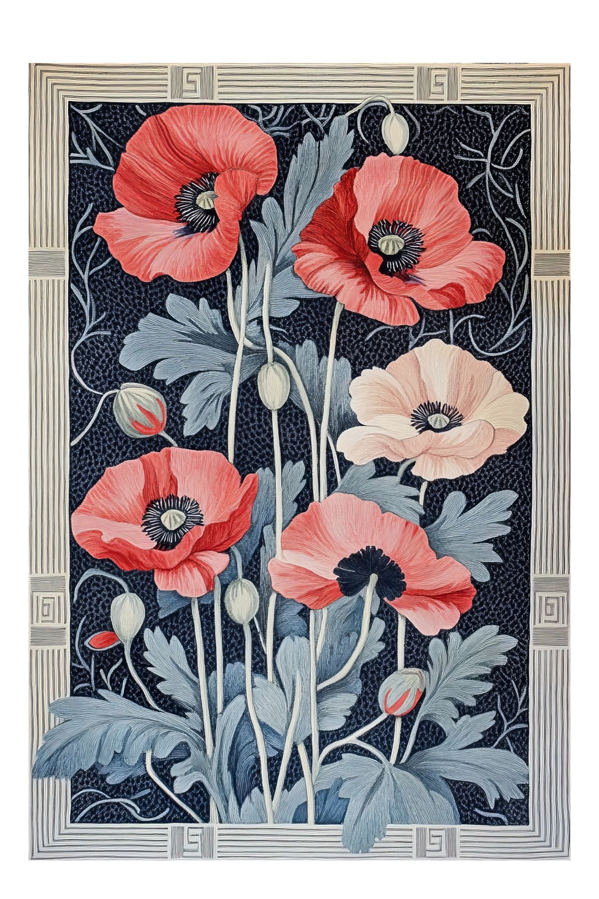 Halı Vagonu 205 Gelincik Kırmızı Mavi Modern Kaymaz ve Dokuma Taban Dekoratif Halı