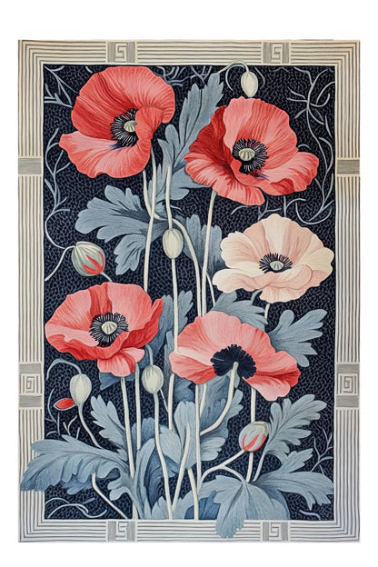 Halı Vagonu 205 Gelincik Kırmızı Mavi Modern Kaymaz ve Dokuma Taban Dekoratif Halı