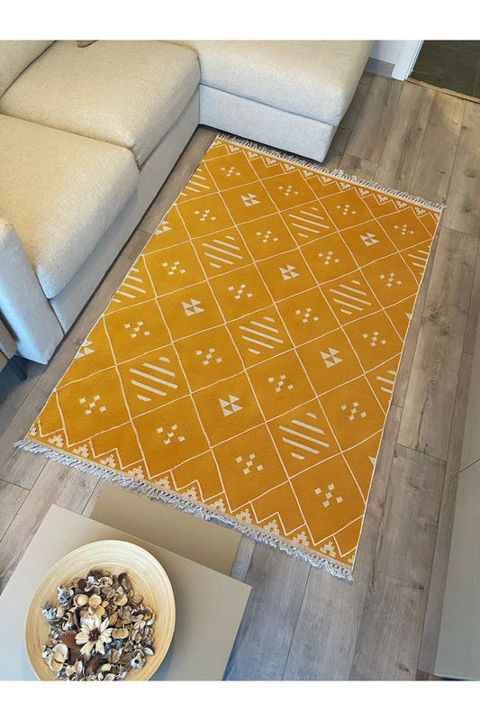 Cotton Kilim 69 Multu Iskandinav Motifler Modern Dekoratif Saçaklı Yıkanabilen Dokuma Kilim