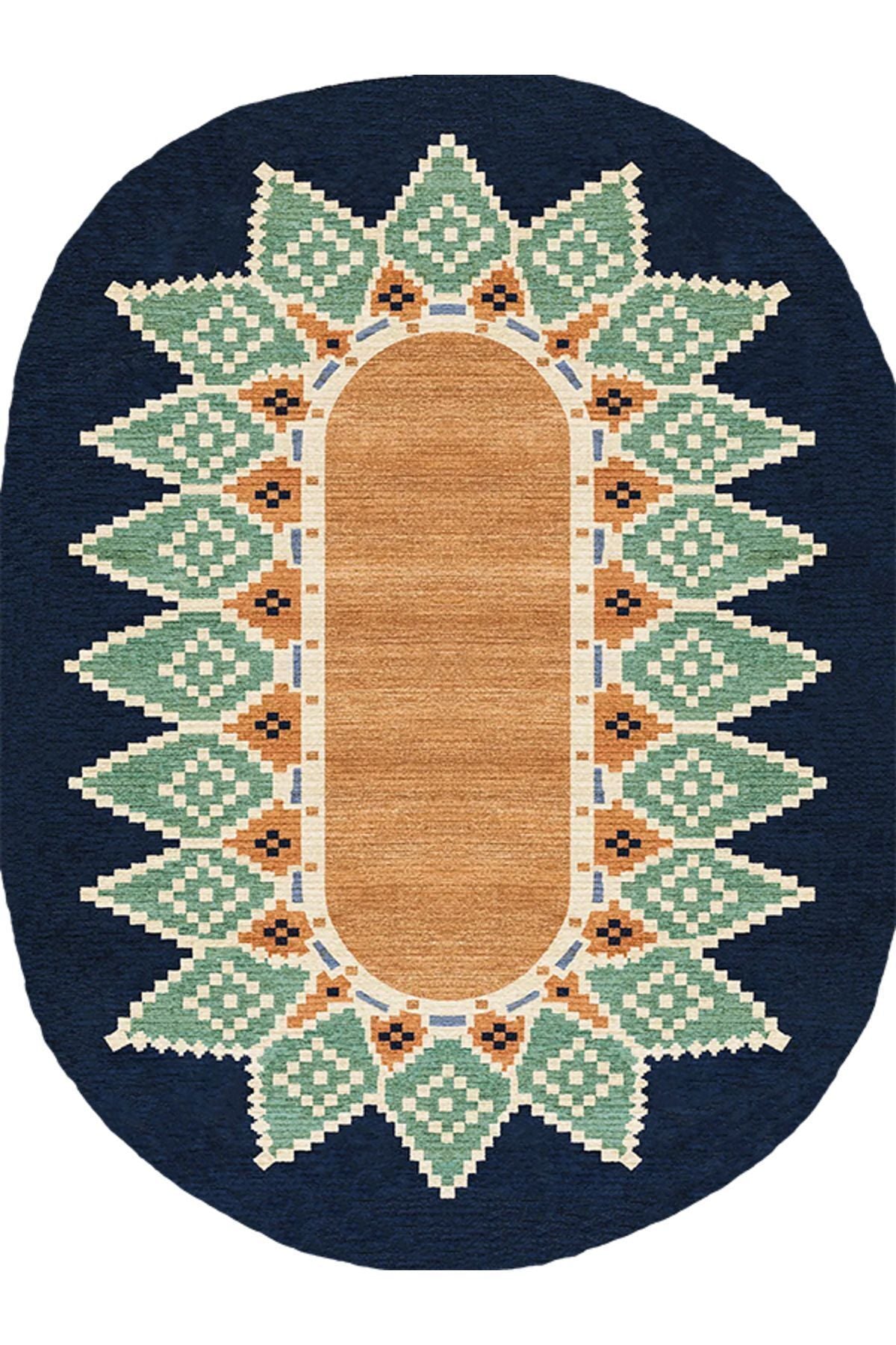 Boho 978 Jüt Hasır Etnik Desenli Oval Jüt Örme Doğal Hasır Natural Oval Halı