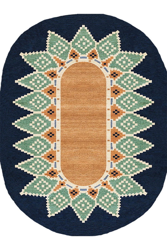 Boho 978 Jüt Hasır Etnik Desenli Oval Jüt Örme Doğal Hasır Natural Oval Halı