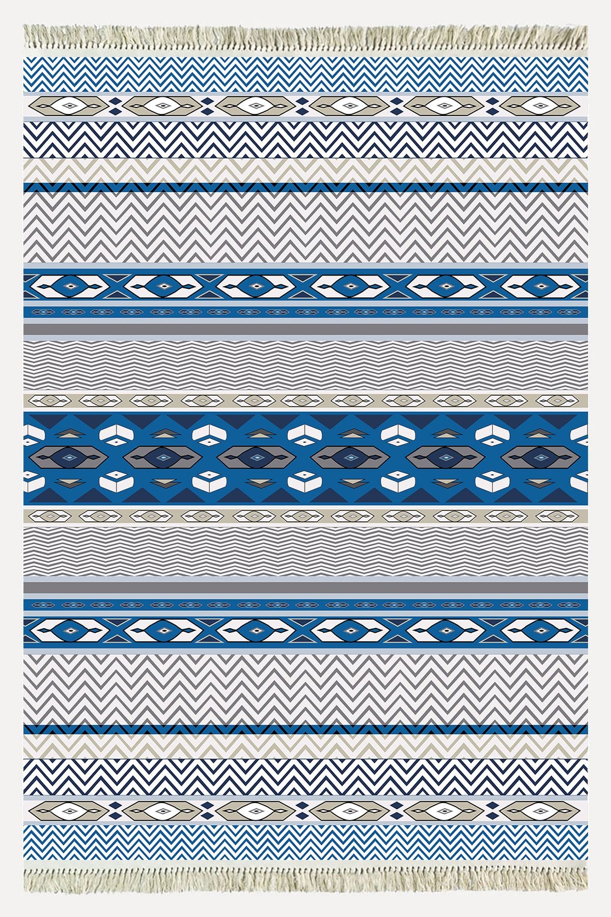 Cotton Kilim 78 Mavi ve beyaz Tonlarında Etnik Bohem Stil Pamuk Taban