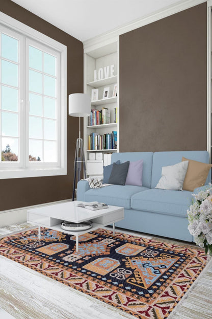 Halı Vagonu Serisi Renkli Kareli Multy Desen Kaymaz Taban Şönil Halı