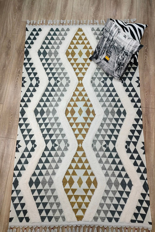 Tafting Kilim Serisi Üzeri Peluşlu Dokuma Taban Dekoratif Kilim