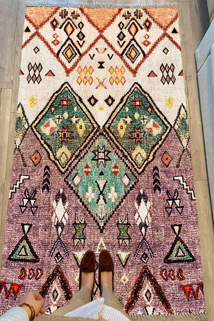 Cotton Serisi Eski Çağ Motifli Baklava Eskitme Otantik Desen Dekoratif Dokuma Taban Kilim