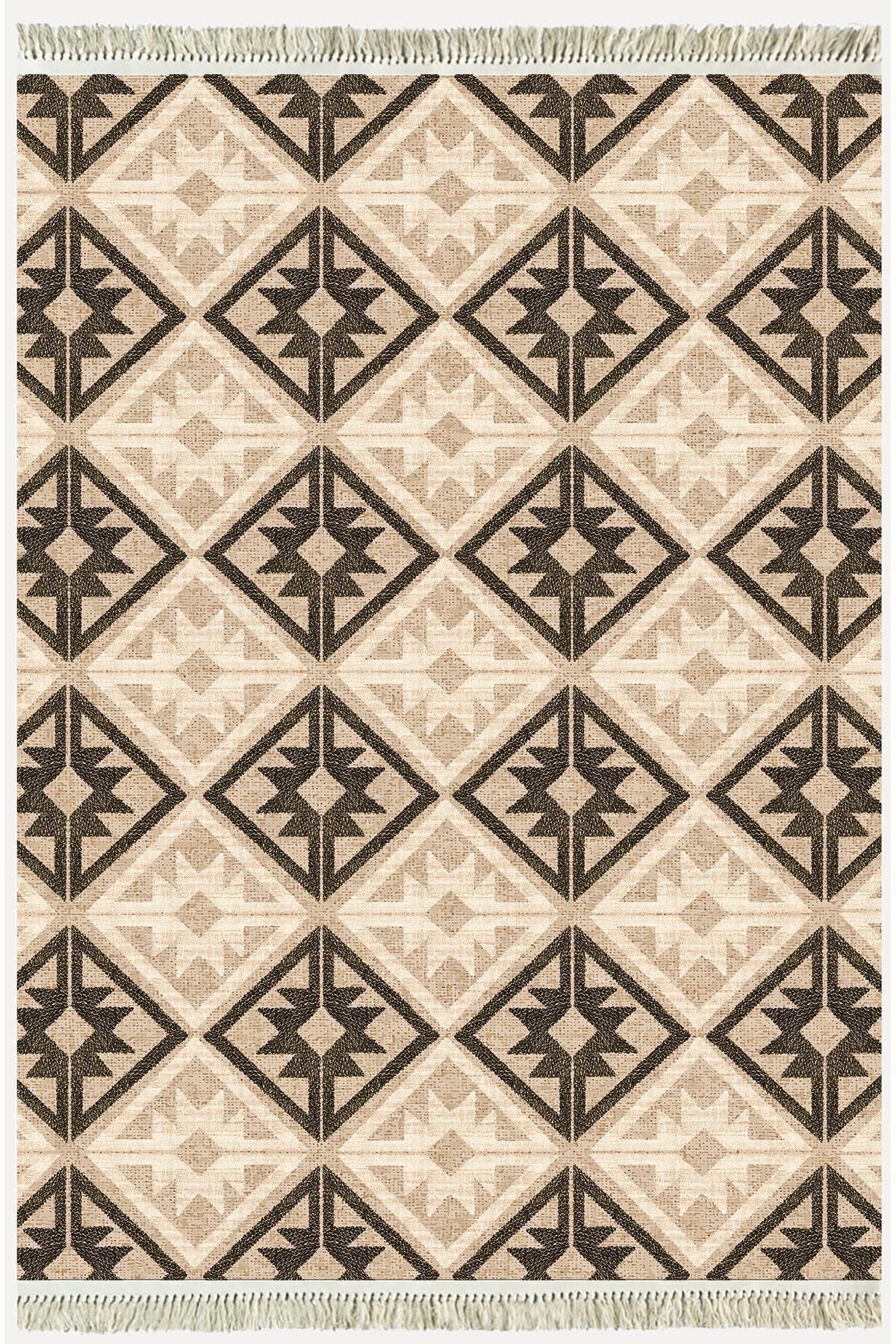 Cotton Kilim48 Jut Zeminli Geneleksel Motifler Modern Dekoratif Yıkanabilen Dokuma Kilim