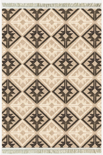 Cotton Kilim48 Jut Zeminli Geneleksel Motifler Modern Dekoratif Yıkanabilen Dokuma Kilim