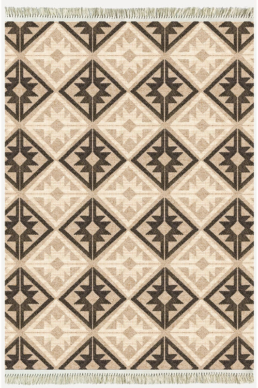 Cotton Kilim48 Jut Zeminli Geneleksel Motifler Modern Dekoratif Yıkanabilen Dokuma Kilim