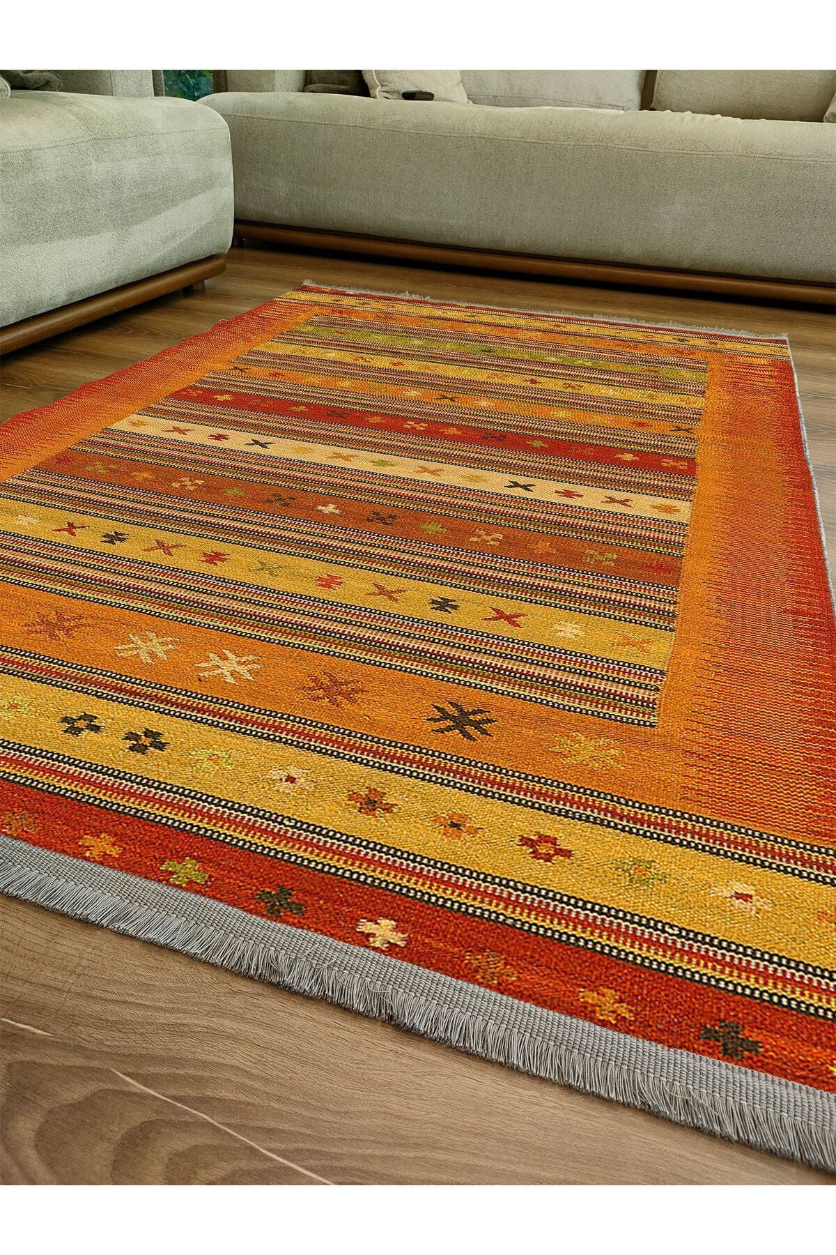 Halı Vagonu 2038 Renkli Klasik Desenli Yıkanabilir Kaymaz Salon Halısı, Koridor Ve Mutfak Halısı