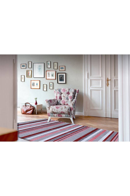 Cotton Serisi Hardal Tonlarında Geometrik Eskitme Desen Dekoratif Dokuma Taban Kilim