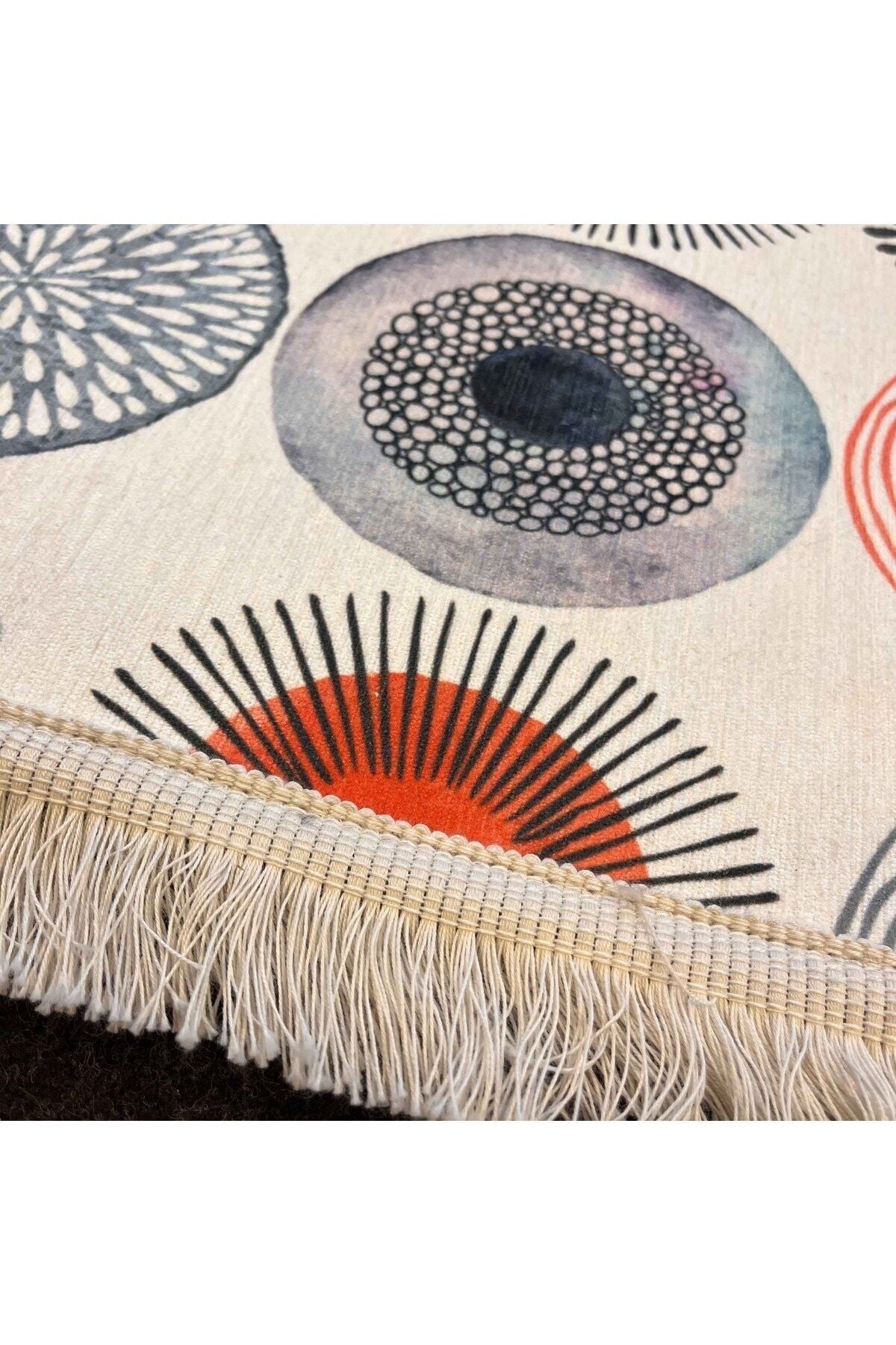 Yumuşak Dokulu Bambu Soft Kilim - Etnik Saçaklı Dijital Baskı HV-SK-912